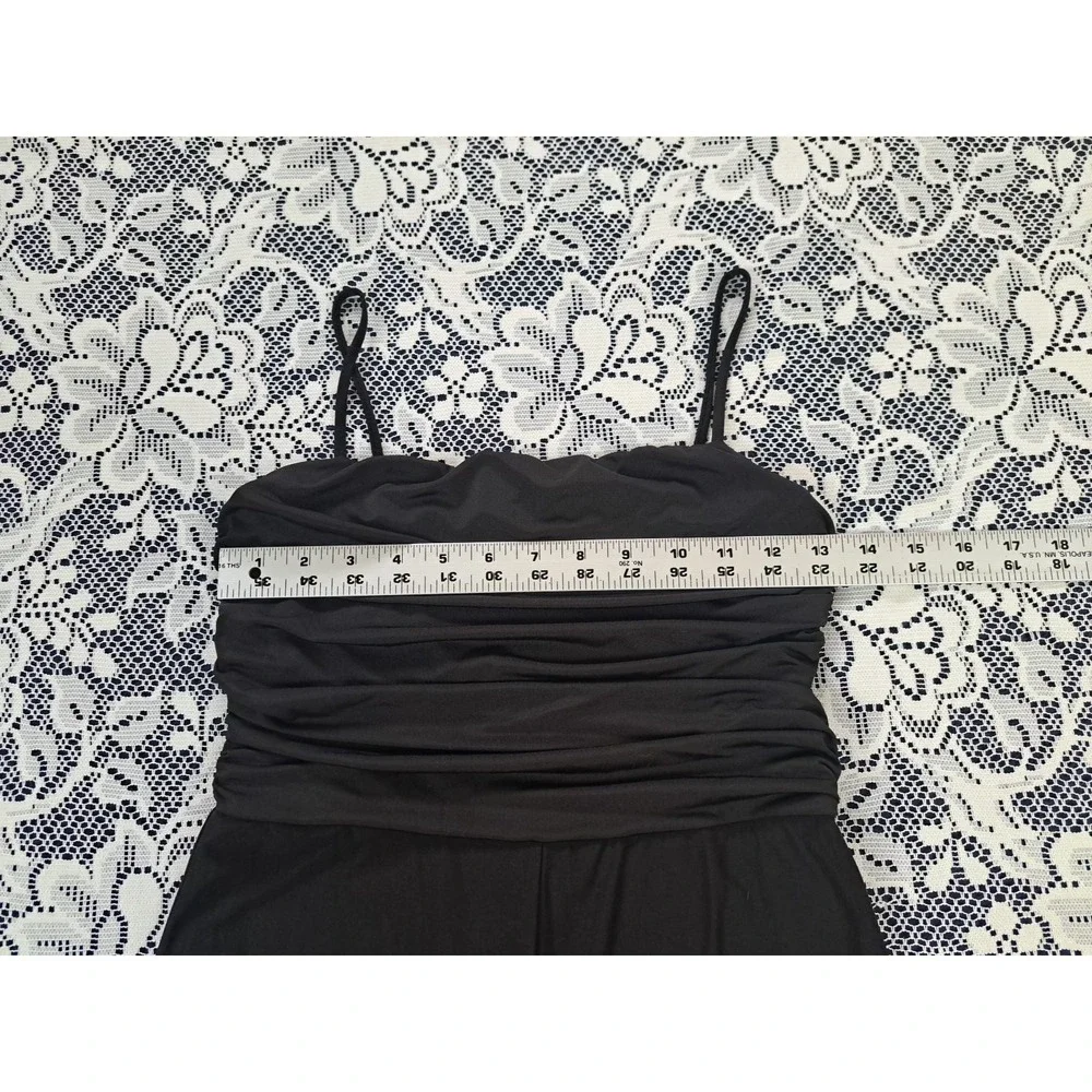 Cefian Women's Jumpsuit Black Lg Spaghetti Straps‎ Ruched Top Polyester Spandex